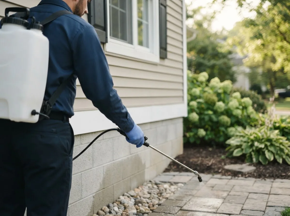 Pest control technician inspecting a home in Thorp, WI